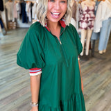 CECILIA GREEN QUATER ZIP DRESS