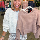 LESLIE TAN TEXTURED KNIT SWEATER