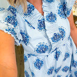 Isla Blue Printed Midi Dress