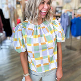 PASTEL COLORBLOCK BLOUSE TOP