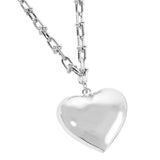 Gold Dipped Bold Puffy Heart Pendant Industrial Chain Necklace: Rhodium