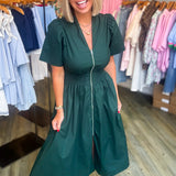 HUNTER GREEN FRONT ZIP MIDI DRESS
