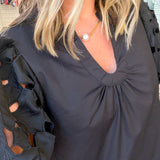 Black Eyelet Detail Puff Sleeve Blouse