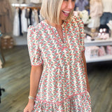 ADELYN HONEY VINES CORAL DRESS