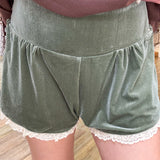 Sage Velvet Lace Shorts