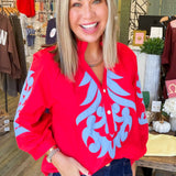 Red Blue Bordeaux Blouse