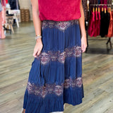 Melania Navy Pleated Midi Skirt