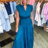 LINDA TEAL SILK MAXI DRESS