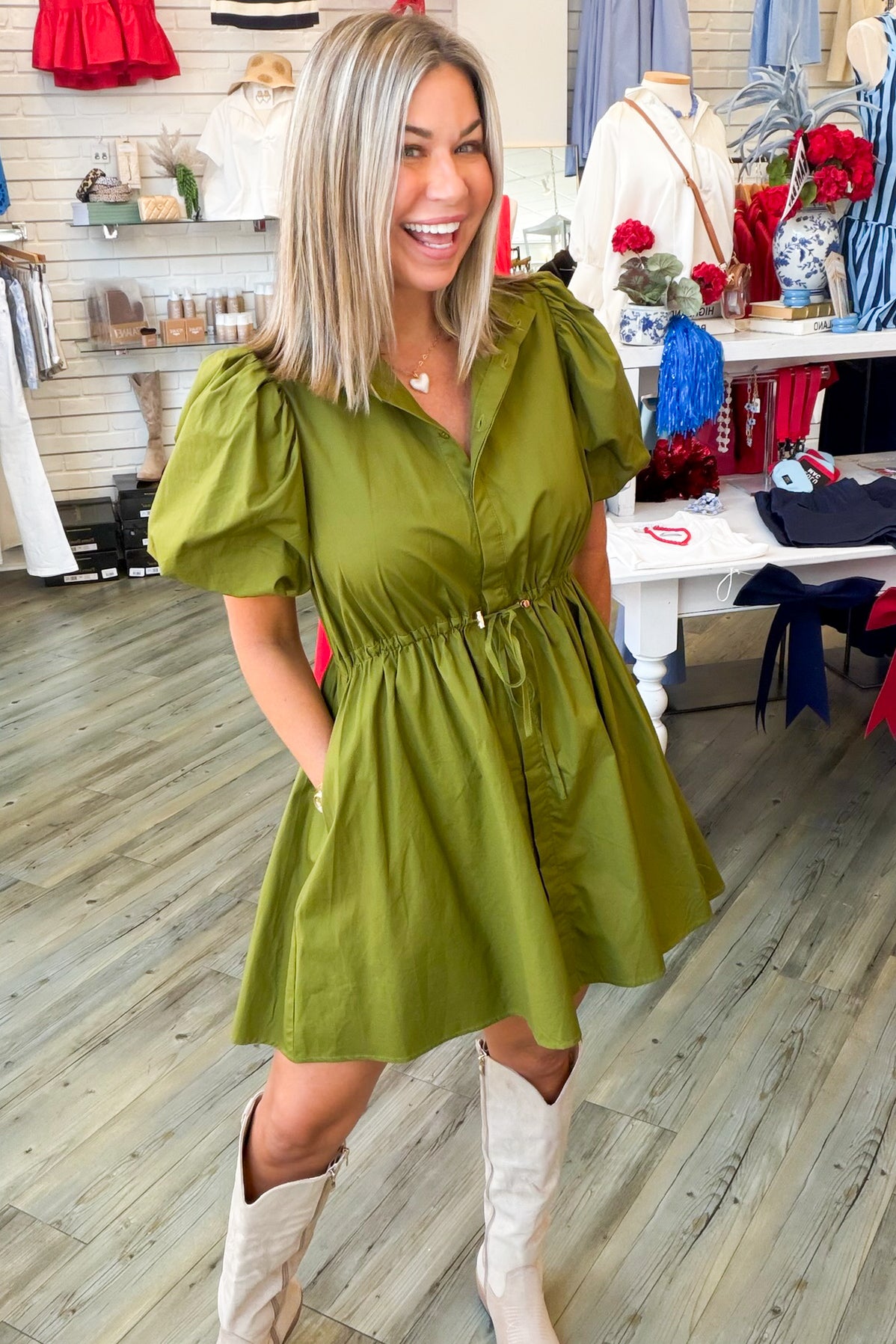 Pamela Olive Green Babydoll Mini Dress – HIGHLAND PARK