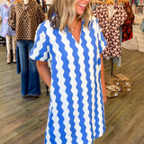 Blue and White Wave Mini Dress