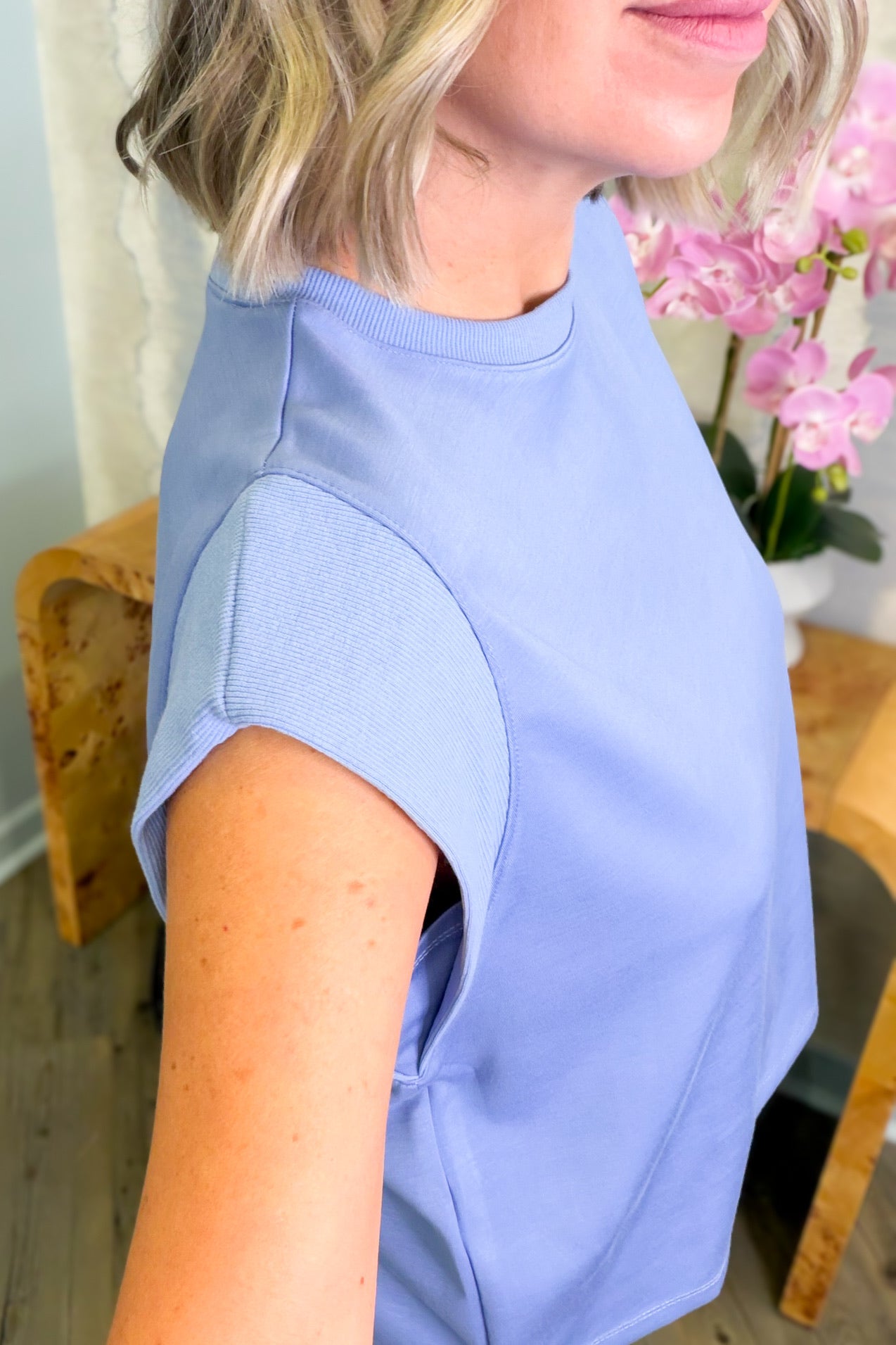 women's boxy relaxed fit tee in blue or green