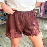 Mid Rise Lace Trim Satin Shorts