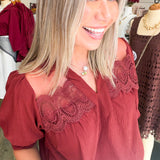 Sheer Mesh and Lace Detail Blouse
