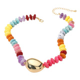 Chunky Pebble Resin Beaded Statement Necklace: Gold,Multi
