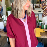 Hannah Maroon Puff Sleeve Top