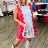 "The Grove" Powder Blue Scallop Detailed Mini Dress