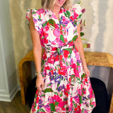 Lydia Pink Floral Ruffle Dress