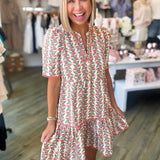 ADELYN HONEY VINES CORAL DRESS