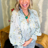 Leslie Floral Light Blue Ruffled Blouse