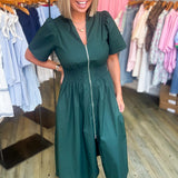 HUNTER GREEN FRONT ZIP MIDI DRESS