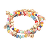 3PCS - Heart Charm Multi Beaded Stretch Layered Bracelets