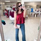 ZOEY MAROON SILK RUFFLE TANK