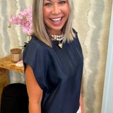 Dani Navy Short Sleeve Blouse