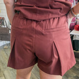 Pleated Maroon Shorts with Belt