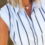 TERRY LT BLUE NAVY STRIPED DRESS