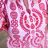 PINK + RED EYELET EMBROIDERED DRESS