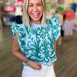 MANDY BLUE TEAL EMBROIDERED TOP