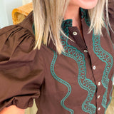 Richie Brown Embroidery Blouse