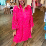 FUCHSIA EMBROIDERY COLLAR DRESS
