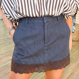 Denim Mini Skort With Lace Trim