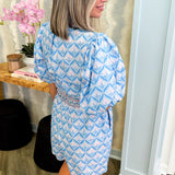 Hailey Blue Floral Ruffle Neck Romper