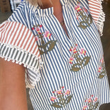 LEXIE EMBROIDERED STRIPE TOP