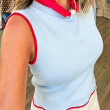 Carrie Blue & Red Knit Sleeveless Top