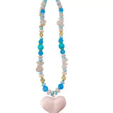 Char Beaded Necklace with Heart Charm