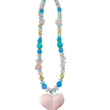 Char Beaded Necklace with Heart Charm