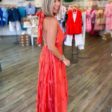 SUNSET ORANGE HALTER MAXI DRESS