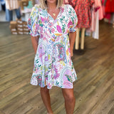 WHITE TROPICS MULTI PRINT DRESS