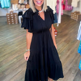 KENDALL BLACK SILKY MIDI DRESS