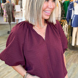 Francesca Burgundy Textured Top