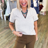 Serena Tweed V Neck Top