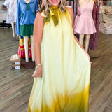 Ombre Sleeveless Maxi Dress with Tie Ruffle Neck