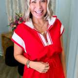 Tiffany Red Half Zip Drawstring Knit Mini Dress