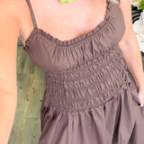 Brown Smocked Midi Dress