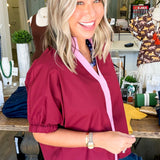 Hannah Maroon Puff Sleeve Top
