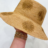 Sol - Crochet Raffia Bucket Hat w/ Embroidered Flowers