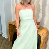 Lucia Pistachio Folded Strapless Linen Maxi Dress